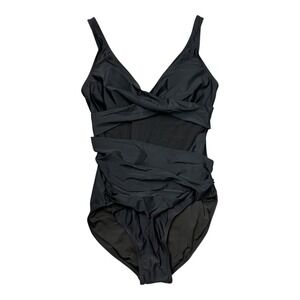 Aidonger Black One Piece Swimsuit Wrap Front Adjustable Straps Size Medium‎ NWT
